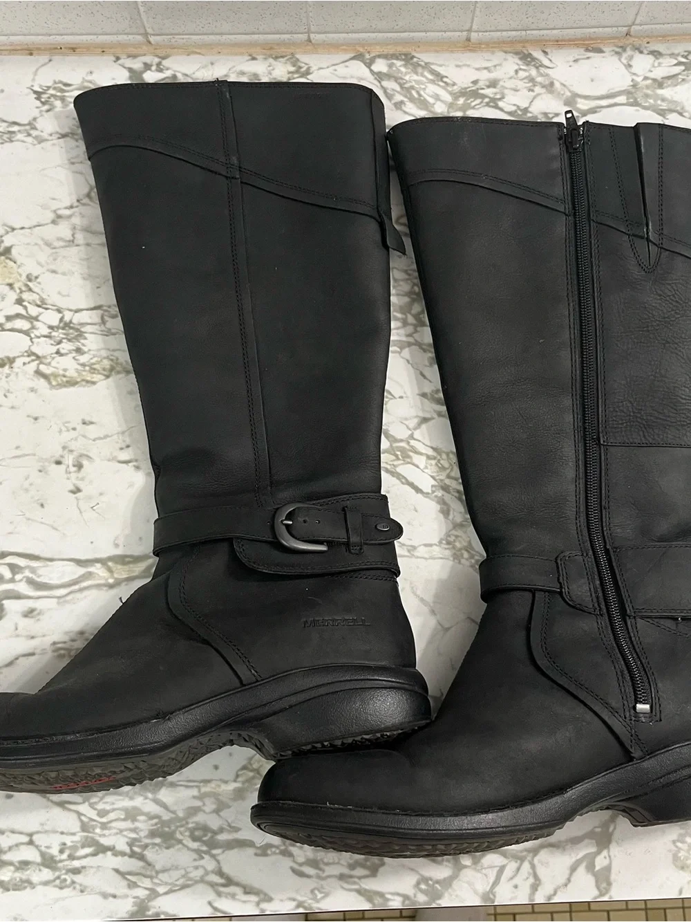 Merrell Captiva Buckle Waterproof Tall Boots Black Leather Women's Sz 10 J69114